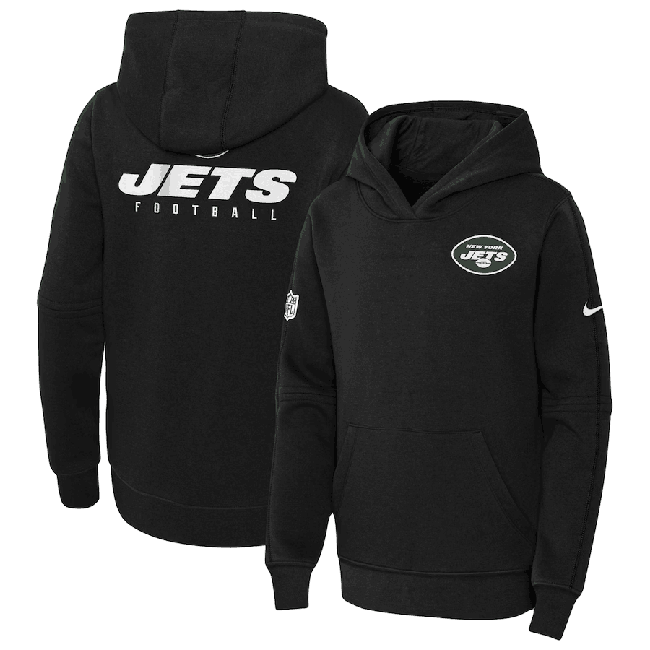 Youth New York Jets Black Sideline Club Fleece Pullover Hoodie